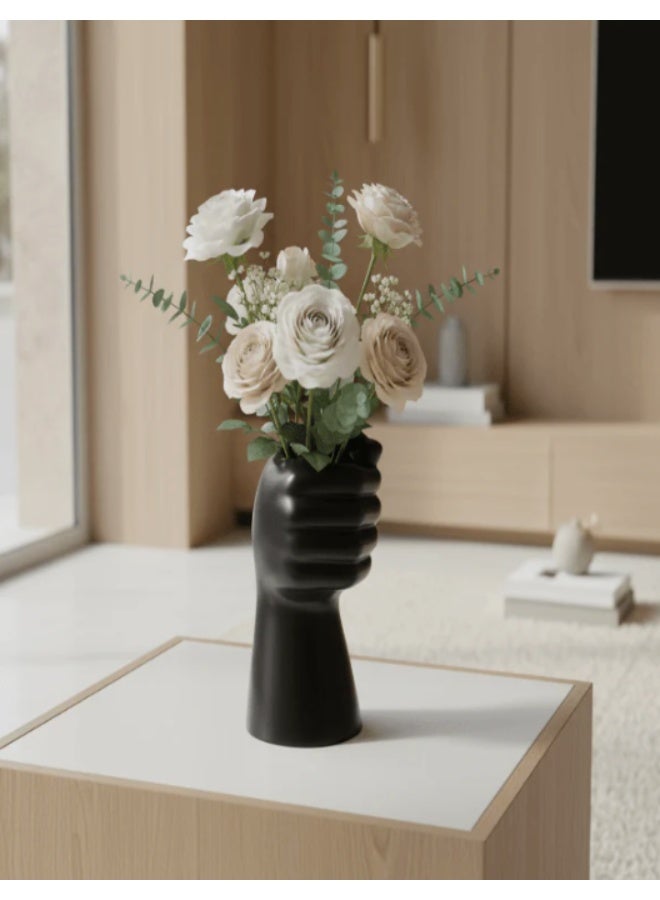 AKDC Creative Hand-Shaped Ceramic Decorative Flower Vase – Bold Black Artistic Design, 20 × 10 cm - Image 3